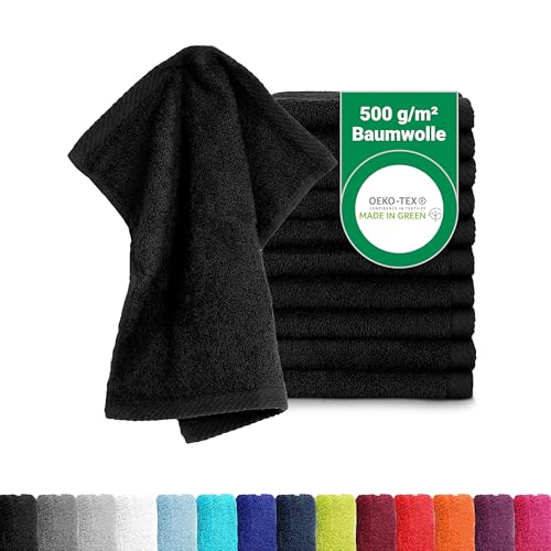 BaSaTex - 10er Pack Seiftücher für Gesichts- & Körperreinigung im Set - Frottee Seiflappen aus weicher Baumwolle in 30x30cm - Waschlappen Öko-Tex Made in Green Zertifiziert - Schwarz von BaSaTex