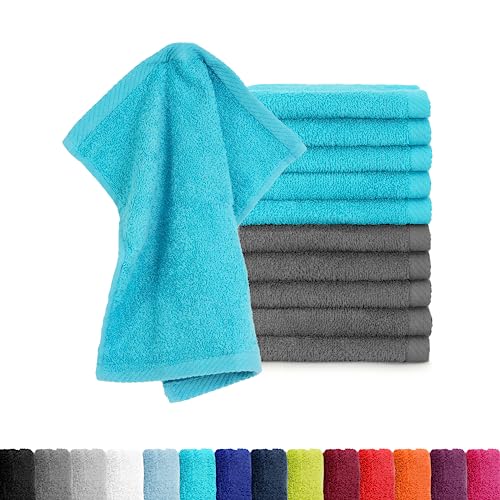 BaSaTex - 10er Pack Seiftücher für Gesichts- & Körperreinigung im Set - Frottee Seiflappen aus Baumwolle in 30x30cm - Waschlappen Öko-Tex Made in Green Zertifiziert - Anthrazit Türkis von BaSaTex