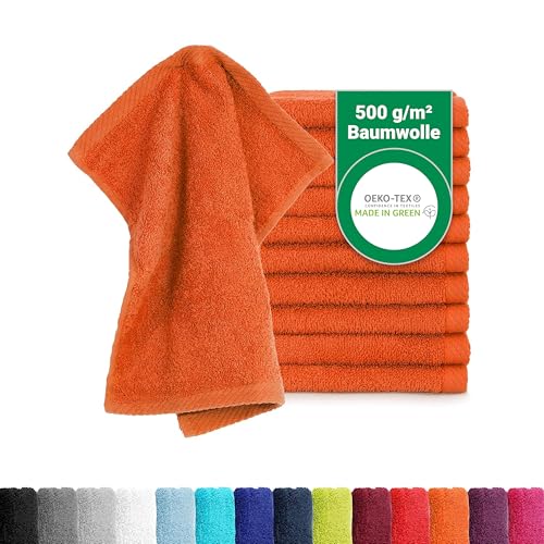 BaSaTex - 10er Pack Seiftücher für Gesichts- & Körperreinigung im Set - Frottee Seiflappen aus Baumwolle in 30x30cm - Waschlappen Öko-Tex Made in Green Zertifiziert - Terrakotta Orange von BaSaTex
