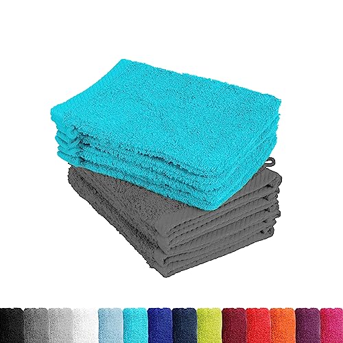 BaSaTex - 10er Pack Waschlappen Gesicht Set - Frottee Seiftücher mit Aufhängeschlaufe aus weicher Baumwolle in 15x21cm - Gästetücher Öko-Tex Made in Green Zertifiziert - Anthrazit & Türkis von BaSaTex