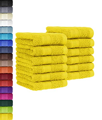 BaSaTex - 12er Pack Handtuch Set für Gäste - Seiftücher mit Aufhängeschlaufe aus weicher Baumwolle in 30x50 cm - Gästetücher für die Gesichtsreinigung Öko-Tex Standard 100 Zertifiziert - Gelb von BaSaTex