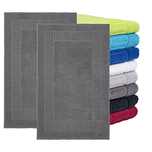 BaSaTex - 2er Pack Badvorleger für Dusche & Badewanne - Badematte Saugfähig & Schnelltrocknend in 50x80cm - Aus 100% Baumwolle & 800 g/m² - Duschvorleger Öko-Tex Made in Green zertifiziert - Anthrazit von BaSaTex
