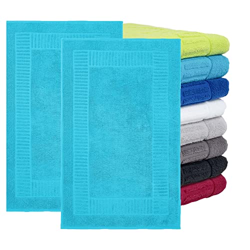 BaSaTex - 2er Pack Badvorleger für Dusche & Badewanne - Badematte Saugfähig & Schnelltrocknend in 60x90 cm - Aus 100% Baumwolle & 800 g/m² - Duschvorleger Öko-Tex Made in Green Zertifiziert - Türkis von BaSaTex