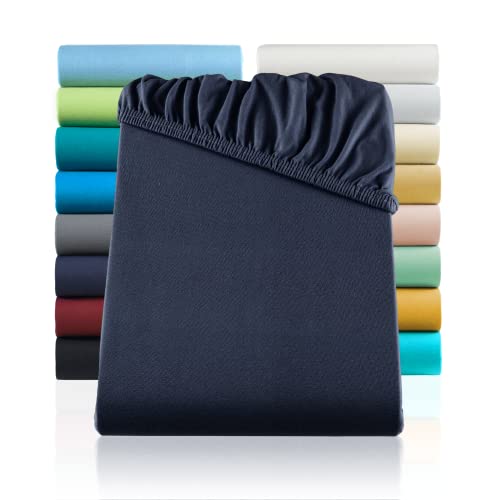 BaSaTex 2er Pack Jersey Kinder Spannbettlaken 60x120-70x140 cm | Spannbetttuch für Babybett Kinderbett | Farbe: Navy Dunkelblau von BaSaTex