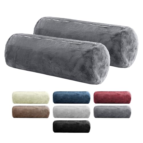BaSaTex 2er Pack Nackenrolle Kissenbezug 15x40 Cashmere Touch | Nackenrollenhülle Öko-Tex Zertifiziert | 100% Mikrofaser Plüsch | Farbe: Anthrazit von BaSaTex