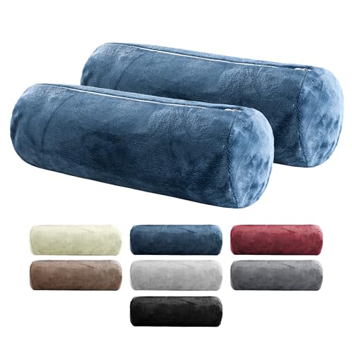 BaSaTex 2er Pack Nackenrolle Kissenbezug 15x40 Cashmere Touch | Nackenrollenhülle Öko-Tex Zertifiziert | 100% Mikrofaser Plüsch | Farbe: Blau von BaSaTex