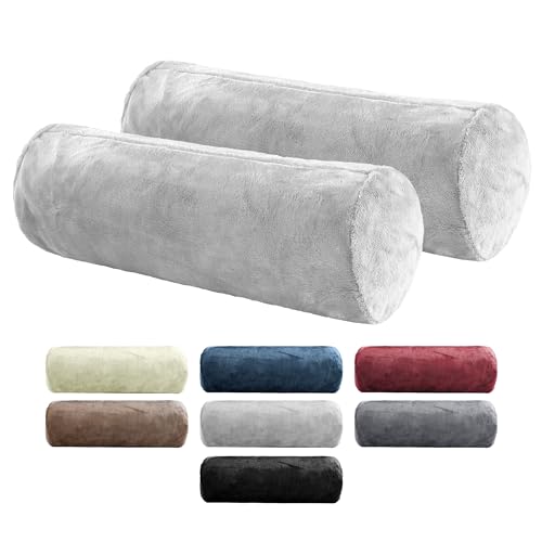BaSaTex 2er Pack Nackenrolle Kissenbezug 15x40 Cashmere Touch | Nackenrollenhülle Öko-Tex Zertifiziert | 100% Mikrofaser Plüsch | Farbe: Grau von BaSaTex
