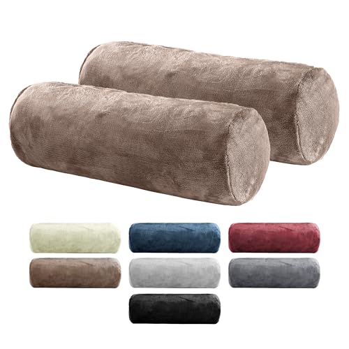 BaSaTex 2er Pack Nackenrolle Kissenbezug 15x40 Cashmere Touch | Nackenrollenhülle Öko-Tex Zertifiziert | 100% Mikrofaser Plüsch | Farbe: Taupe von BaSaTex