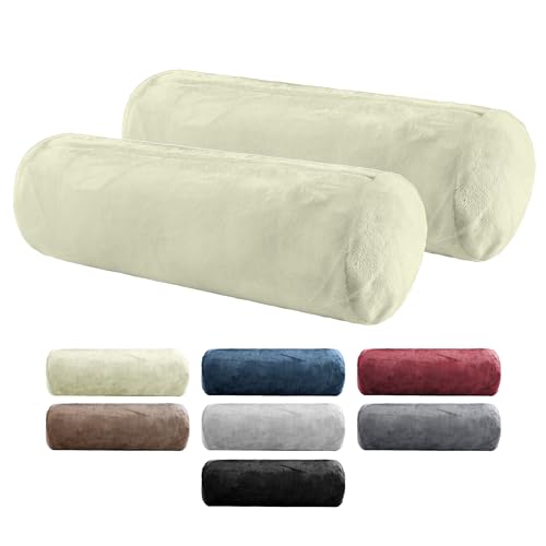 BaSaTex 2er Pack Nackenrolle Kissenbezug 15x40 Cashmere Touch | Nackenrollenhülle Öko-Tex Zertifiziert | 100% Mikrofaser Plüsch | Farbe: Wollweiss von BaSaTex