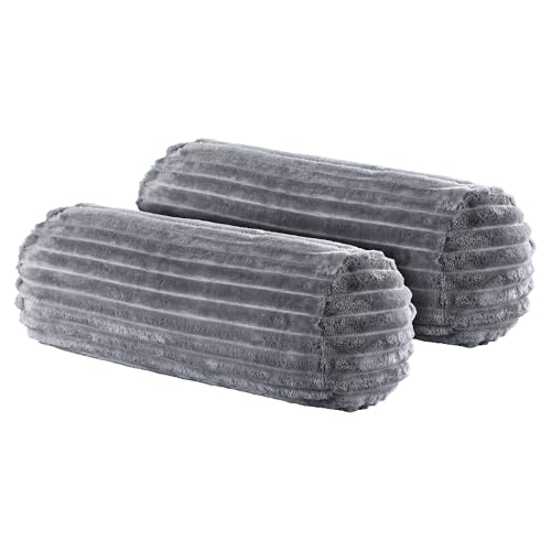 BaSaTex 2er Pack Nackenrolle Kissenbezug 15x40 Cashmere Touch Rip Cord | Nackenrollenhülle Öko-Tex Zertifiziert | 100% Mikrofaser Plüsch | Farbe: Anthrazit von BaSaTex