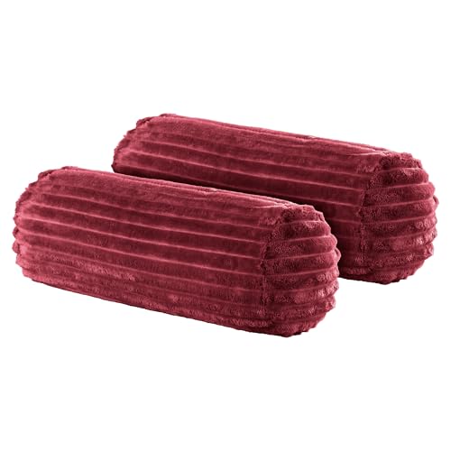 BaSaTex 2er Pack Nackenrolle Kissenbezug 15x40 Cashmere Touch Rip Cord | Nackenrollenhülle Öko-Tex Zertifiziert | 100% Mikrofaser Plüsch | Farbe: Bordeaux von BaSaTex