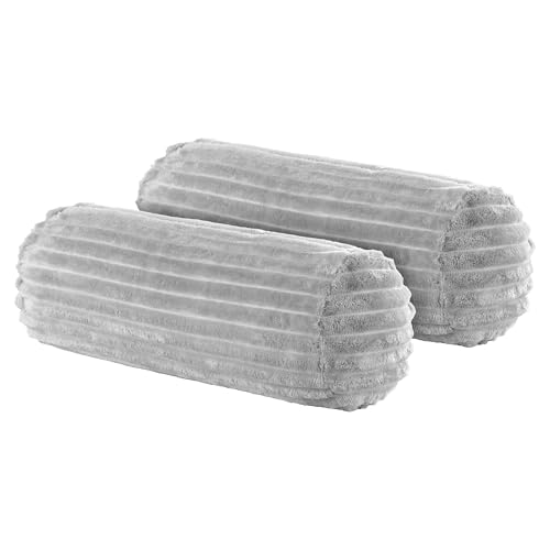 BaSaTex 2er Pack Nackenrolle Kissenbezug 15x40 Cashmere Touch Rip Cord | Nackenrollenhülle Öko-Tex Zertifiziert | 100% Mikrofaser Plüsch | Farbe: Grau von BaSaTex