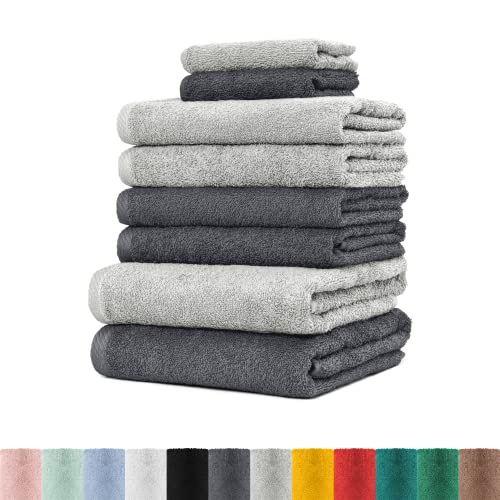 BaSaTex 8er Handtuch Set 100% Baumwolle | 4X Handtücher, 2X Duschtücher, 2X Gästetücher | Öko-Tex Made in Green | Farbe Anthrazit + Grau von BaSaTex