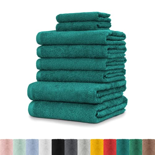 BaSaTex 8er Handtuch Set 100% Baumwolle | 4X Handtücher, 2X Duschtücher, 2X Gästetücher | Öko-Tex Made in Green | Farbe Lagune Petrol von BaSaTex