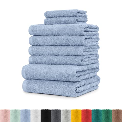 BaSaTex 8er Handtuch Set 100% Baumwolle | 4X Handtücher, 2X Duschtücher, 2X Gästetücher | Öko-Tex Made in Green | Farbe Rauch Blau von BaSaTex
