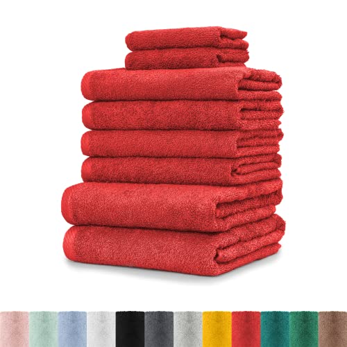 BaSaTex 8er Handtuch Set 100% Baumwolle | 4X Handtücher, 2X Duschtücher, 2X Gästetücher | Öko-Tex Made in Green | Farbe Rubin Rot von BaSaTex