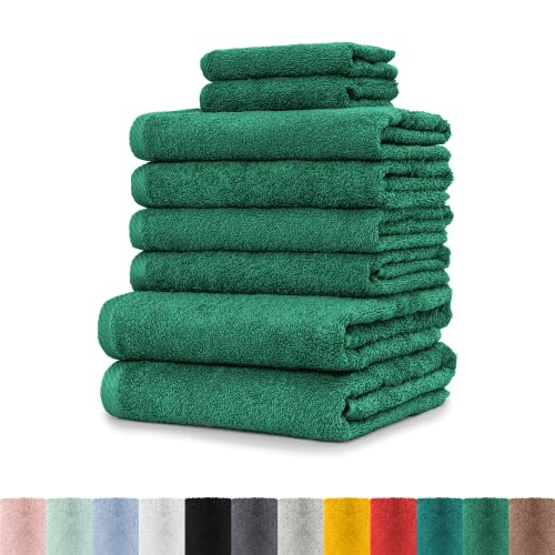 BaSaTex - 8er Pack Handtuch Komplett-Set - Frottee-Handtücher mit Aufhängeschlaufe 4X Handtuch, 2X Duschtuch, 2X Gästetuch - Premium Gästetücher Öko-Tex Standard 100 Zertifiziert - Smaragd von BaSaTex