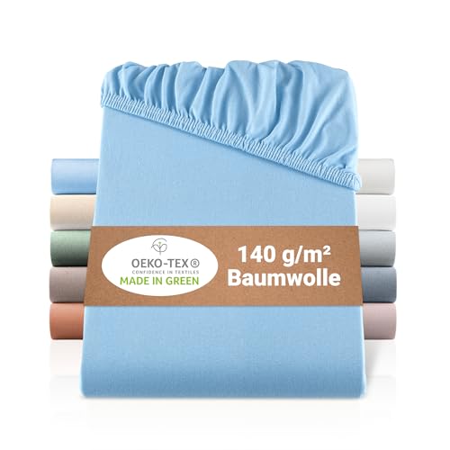 BaSaTex Bio Jersey Spannbettlaken 140x200 cm - Spannbetttuch aus 100% Bio Baumwolle GOTS-Zertifiziert - 140x200-160x200 cm - Farbe: Rauchblau BaSaTex Bio Jersey Spannbettlaken 140x200 cm - Spannbetttuch aus 100% Bio Baumwolle GOTS-Zertifiziert - 140x200-160x200 cm - Farbe: Rauchblau von BaSaTex