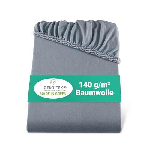 BaSaTex Bio Jersey Spannbettlaken 100% GOTS Zertifizierte Baumwolle | Spannbetttuch in Allen Größen | Kinder- und Babybetten 60x120 – 70x140 cm | Anthrazit von BaSaTex