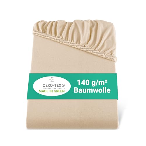 BaSaTex Bio Jersey Spannbettlaken 100% GOTS Zertifizierte Baumwolle | Spannbetttuch in Allen Größen | Kinder- und Babybetten 60x120 – 70x140 cm | Sand von BaSaTex