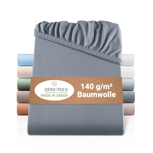 BaSaTex Bio Jersey Boxspringbett & Wasserbett Spannbettlaken 200x220 cm - 40 cm Steghöhe - Spannbetttuch aus 100% Bio Baumwolle GOTS-Zertifiziert - 200 x 220 cm - Farbe: Anthrazit von BaSaTex