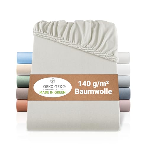 BaSaTex Bio Jersey Spannbettlaken 2er Pack 90x200 cm - Spannbetttuch aus 100% Bio Baumwolle GOTS-Zertifiziert - 90x200-100x200 cm - Farbe: Natur von BaSaTex