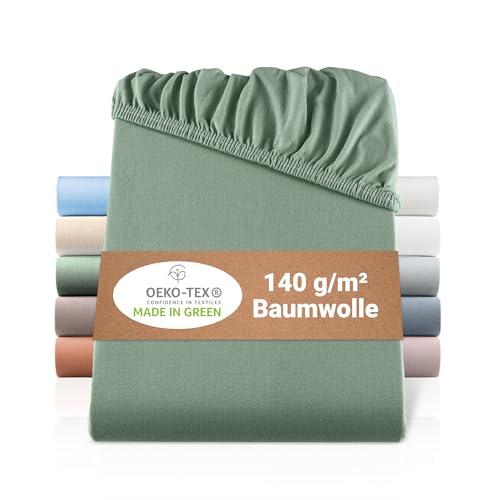 BaSaTex Bio Jersey Spannbettlaken 2er Pack 90x200 cm - Spannbetttuch aus 100% Bio Baumwolle GOTS-Zertifiziert - 90x200-100x200 cm - Farbe: Salbei BaSaTex Bio Jersey Spannbettlaken 2er Pack 90x200 cm - Spannbetttuch aus 100% Bio Baumwolle GOTS-Zertifiziert - 90x200-100x200 cm - Farbe: Salbei von BaSaTex