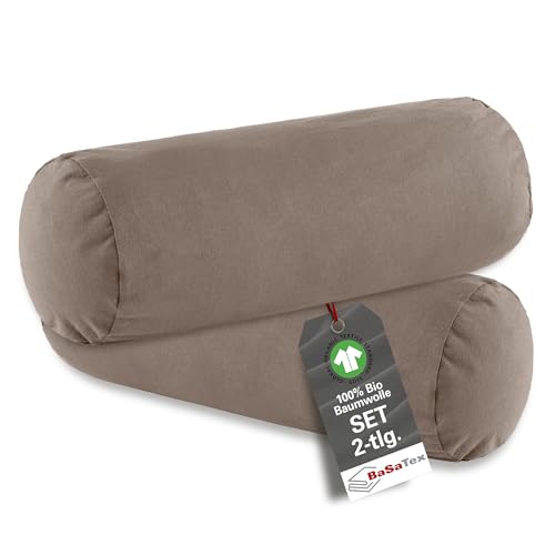 BaSaTex Bio Kissenbezüge für Nackenrolle 40x15 cm im 2er Pack - 97% GOTS-Zertifizierte Baumwolle + 3% Elasthan - Farbe: Taupe von BaSaTex