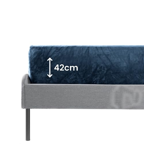 BaSaTex Boxspringbett & Wasserbett Spannbettlaken 200x220 cm in Cashmere-Touch Plüsch Flausch Qualität | 38-42 cm Steghöhe | 100% Polyester | Farbe: Blau von BaSaTex