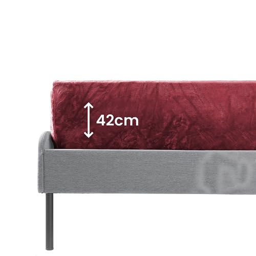 BaSaTex Boxspringbett & Wasserbett Spannbettlaken 200x220 cm in Cashmere-Touch Plüsch Flausch Qualität | 38-42 cm Steghöhe | 100% Polyester | Farbe: Bordeaux von BaSaTex