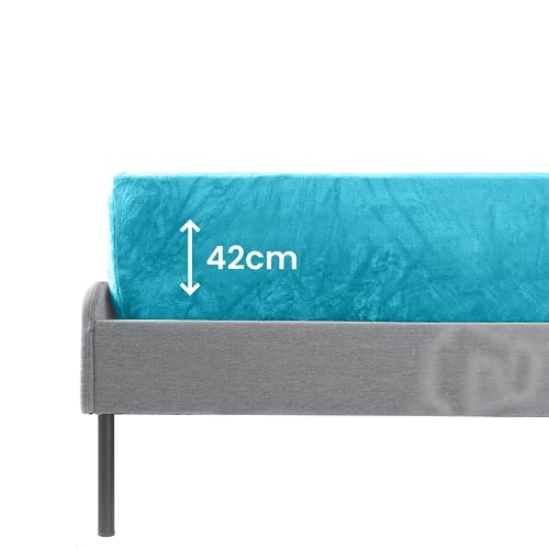 BaSaTex Boxspringbett & Wasserbett Spannbettlaken 200x220 cm in Cashmere-Touch Plüsch Flausch Qualität | 38-42 cm Steghöhe | 100% Polyester | Farbe: Petrol von BaSaTex