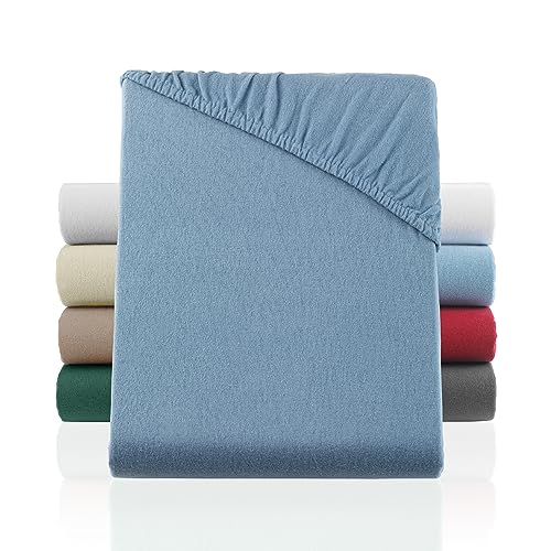 BaSaTex Flausch Feinbiber Winter Spannbettlaken für Babybetten 70x140 cm | Biber Kinder Spannbetttuch aus 100% Baumwolle Made in Green Zertifiziert | Rauchblau von BaSaTex