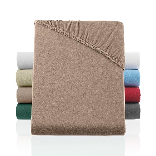 BaSaTex Flausch Feinbiber Winter Spannbettlaken für Babybetten 70x140 cm | Biber Kinder Spannbetttuch aus 100% Baumwolle Made in Green Zertifiziert | Taupe von BaSaTex