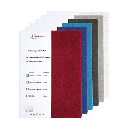 BaSaTex Flausch Frottee Spannbettlaken Spannbetttuch | 80% Baumwolle 20% Polyester| 140x200 – 160x200 cm | Bordeaux von BaSaTex