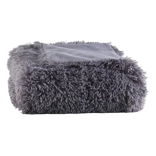 BaSaTex Flokati Plüsch Winter Kuscheldecke | 150x200 cm | Kuschelig Warme Sofadecke mit Flauschigem Kunstfell | Farbe: Anthrazit/Anthrazit von BaSaTex
