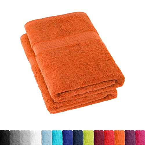 BaSaTex Frottee Duschtücher 70x140 cm, 100% Baumwolle Öko-Tex Made in Green, Duschtuch Badetuch Set 2er Pack Terrakotta Orange von BaSaTex