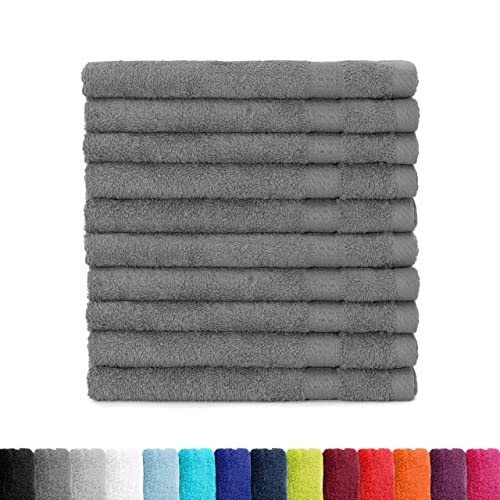 BaSaTex - Handtuch Set für Gäste 10er Pack - Frottee-Handtücher mit Aufhängeschlaufe aus weicher Baumwolle in 30x50cm - Waschtücher für Gäste Öko-Tex Standard 100 Zertifiziert - Anthrazit von BaSaTex