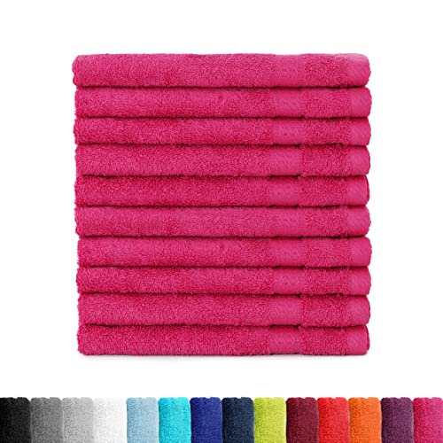 BaSaTex Frottee Gästehandtücher 30x50 im 10er Set | Gästetuch 100% Baumwolle Made in Green | Farbe: Magenta Pink von BaSaTex