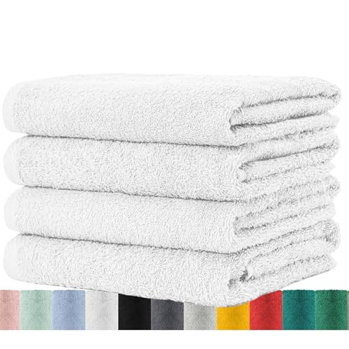 BaSaTex - Handtuch Set 4er Pack 50x100 cm - Frottee-Handtücher mit Aufhängeschlaufe aus weicher saugfähiger Baumwoll - Badhandtücher Öko-Tex Made in Green Zertifiziert - Weiss von BaSaTex