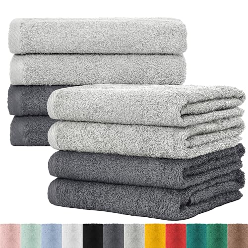 BaSaTex Frottee Handtücher 50x100 im 8er Pack aus 100% Baumwolle - Made in Green Zertifiziert - mit Aufhängeschlaufe - Farbe: Anthrazit Grau von BaSaTex
