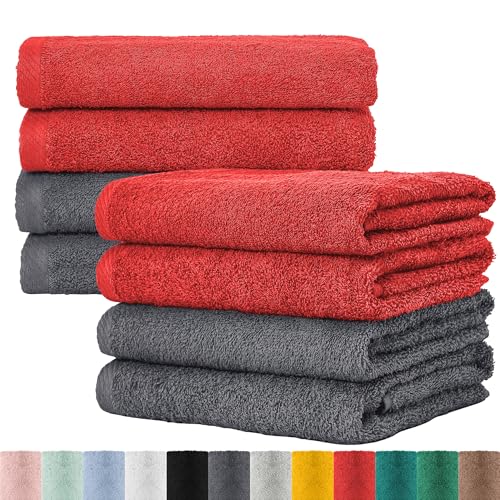 BaSaTex Frottee Handtücher 50x100 im 8er Pack aus 100% Baumwolle - Made in Green Zertifiziert - mit Aufhängeschlaufe - Farbe: Anthrazit Rubin von BaSaTex