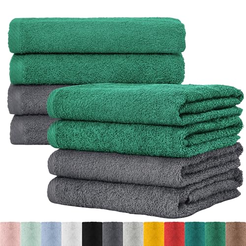 BaSaTex Frottee Handtücher 50x100 im 8er Pack aus 100% Baumwolle - Made in Green Zertifiziert - mit Aufhängeschlaufe - Farbe: Anthrazit Smaragd von BaSaTex
