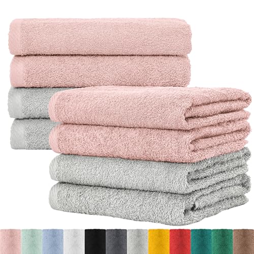 BaSaTex Frottee Handtücher 50x100 im 8er Pack aus 100% Baumwolle - Made in Green Zertifiziert - mit Aufhängeschlaufe - Farbe: Grau Altrosa von BaSaTex