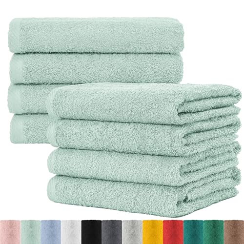 BaSaTex Frottee Handtücher 50x100 im 8er Pack aus 100% Baumwolle - Made in Green Zertifiziert - mit Aufhängeschlaufe - Farbe: Mint von BaSaTex