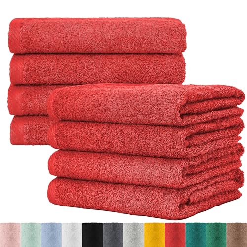 BaSaTex Frottee Handtücher 50x100 im 8er Pack aus 100% Baumwolle - Made in Green Zertifiziert - mit Aufhängeschlaufe - Farbe: Rubin Rot BaSaTex Frottee Handtücher 50x100 im 8er Pack aus 100% Baumwolle - Made in Green Zertifiziert - mit Aufhängeschlaufe - Farbe: Rubin Rot von BaSaTex