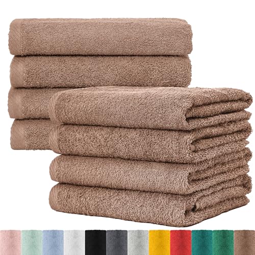 BaSaTex Frottee Handtücher 50x100 im 8er Pack aus 100% Baumwolle - Made in Green Zertifiziert - mit Aufhängeschlaufe - Farbe: Sandstone von BaSaTex