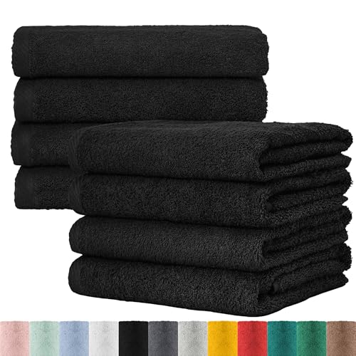 BaSaTex Frottee Handtücher 50x100 im 8er Pack aus 100% Baumwolle - Made in Green Zertifiziert - mit Aufhängeschlaufe - Farbe: Schwarz von BaSaTex