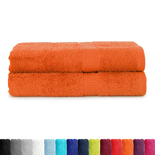 BaSaTex Frottier Duschtücher Set 70x140 cm 2er Pack | Frottee Duschtuch Set aus 100% Baumwolle Made in Green | Farbe: Terrakotta Orange von BaSaTex