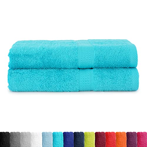 BaSaTex Frottier Duschtücher Set 70x140 cm 2er Pack | Frottee Duschtuch Set aus 100% Baumwolle Made in Green | Farbe: Türkis von BaSaTex