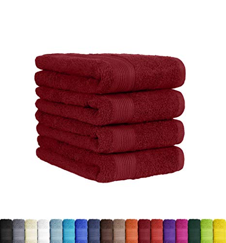 BaSaTex Frottier Handtücher Set 4er Pack 50x100 cm 100% Baumwolle Öko-Tex 100 Zertifiziert | 4X Handtuch in Bordeaux Rot von BaSaTex